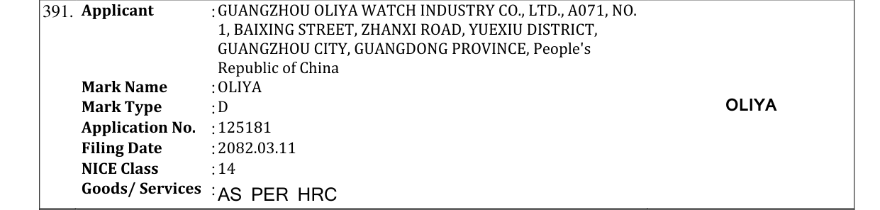 Original bulletin entry for OLIYA