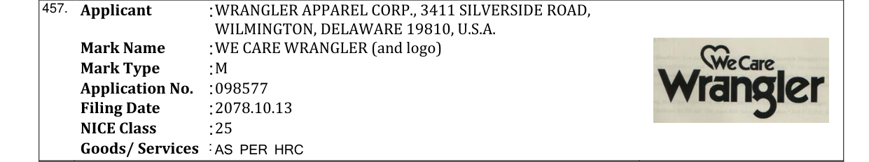 Original bulletin entry for WE CARE WRANGLER (and logo)