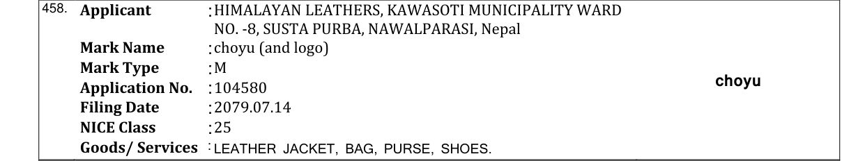 Original bulletin entry for choyu (and logo)