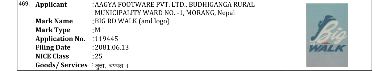 Original bulletin entry for BIG RD WALK (and logo)