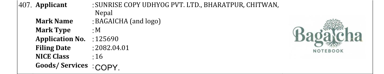 Original bulletin entry for BAGAICHA (and logo)