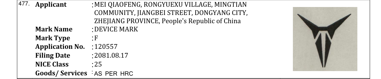 Original bulletin entry for DEVICE MARK