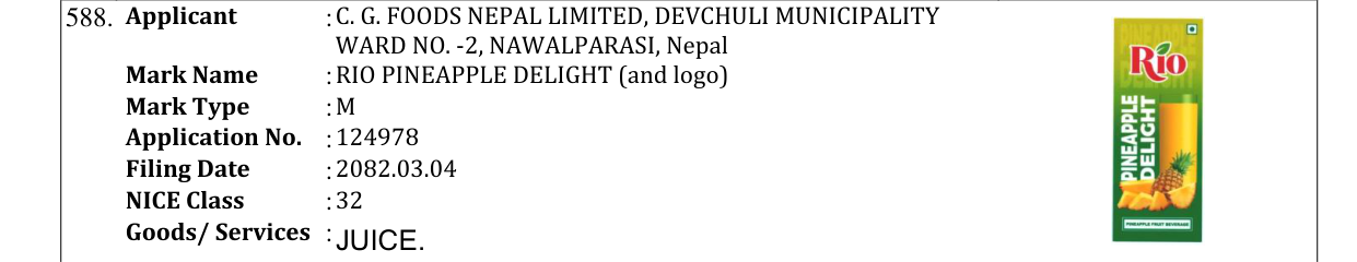 Original bulletin entry for RIO PINEAPPLE DELIGHT (and logo)