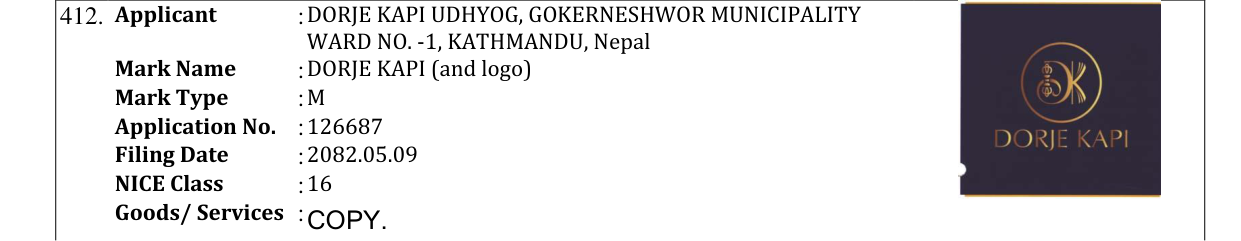 Original bulletin entry for DORJE KAPI (and logo)