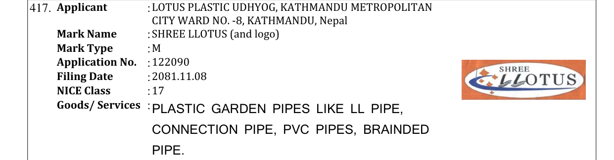Original bulletin entry for SHREE LLOTUS (and logo)