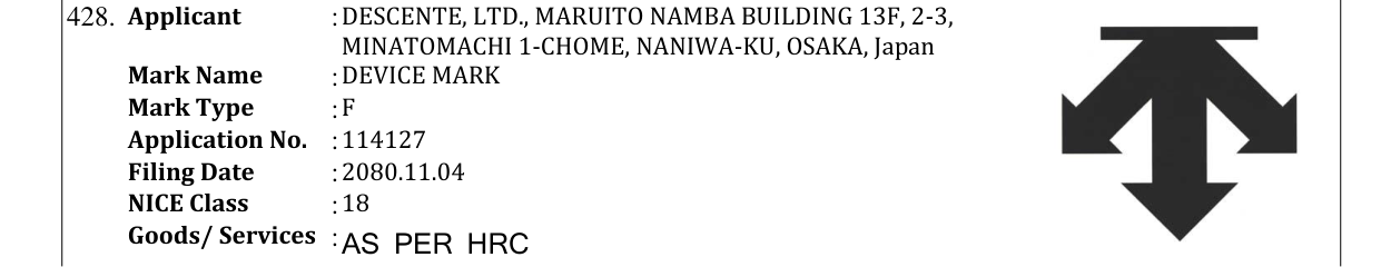 Original bulletin entry for DEVICE MARK