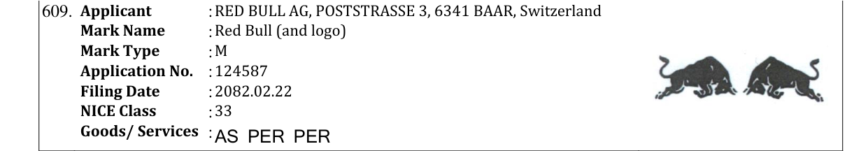 Original bulletin entry for Red Bull (and logo)