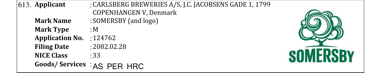 Original bulletin entry for SOMERSBY (and logo)