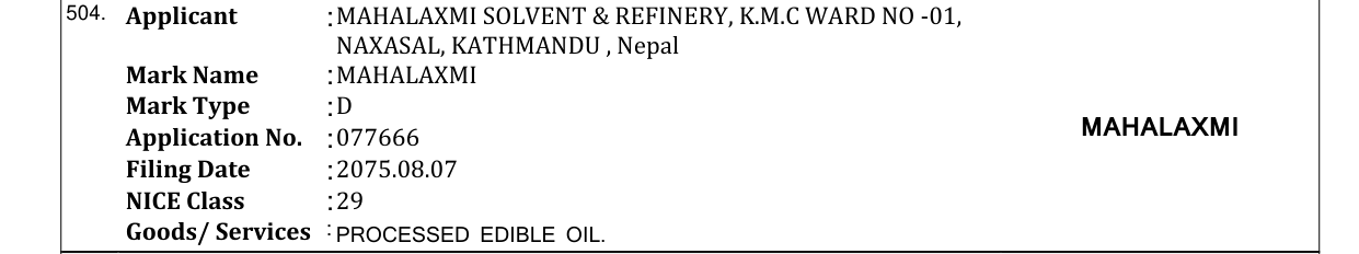 Original bulletin entry for MAHALAXMI