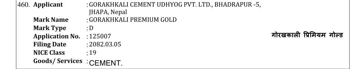 Original bulletin entry for GORAKHKALI PREMIUM GOLD