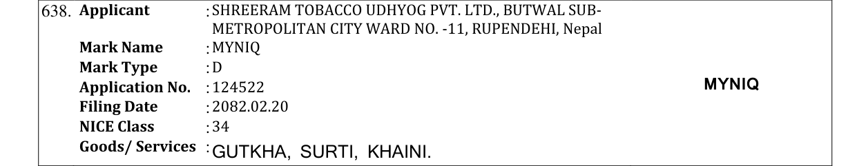 Original bulletin entry for MYNIQ