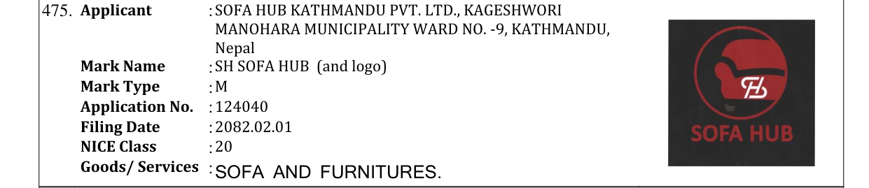 Original bulletin entry for SH SOFA HUB (and logo)