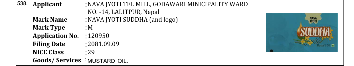 Original bulletin entry for NAVA JYOTI SUDDHA (and logo)