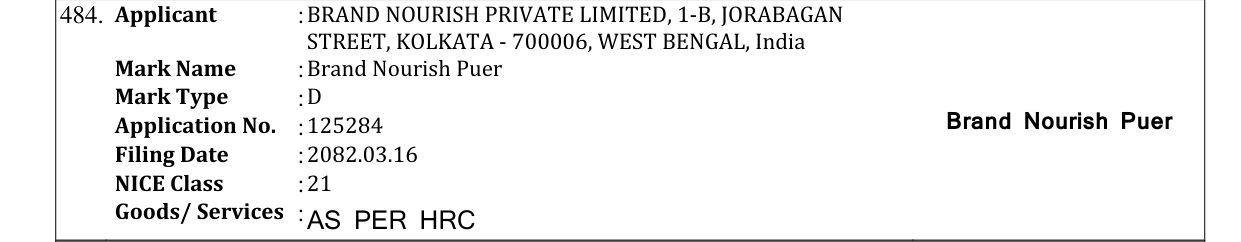 Original bulletin entry for Brand Nourish Puer