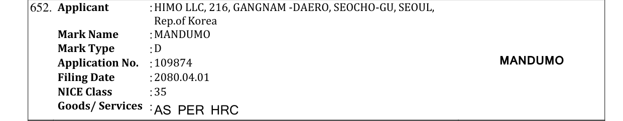 Original bulletin entry for MANDUMO