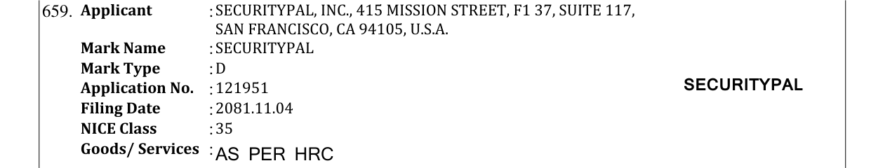 Original bulletin entry for SECURITYPAL