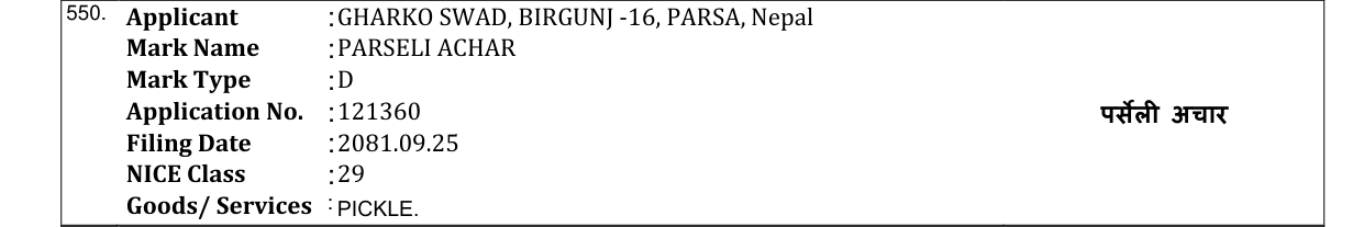 Original bulletin entry for PARSELI ACHAR