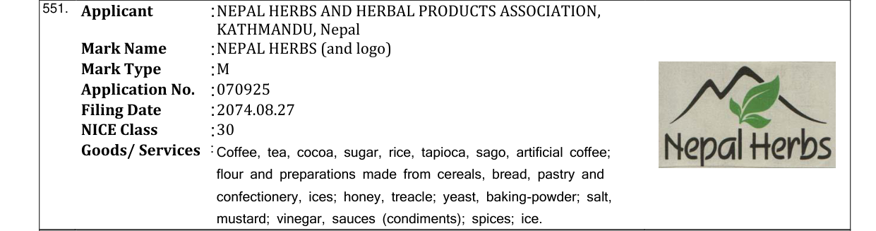 Original bulletin entry for NEPAL HERBS (and logo)