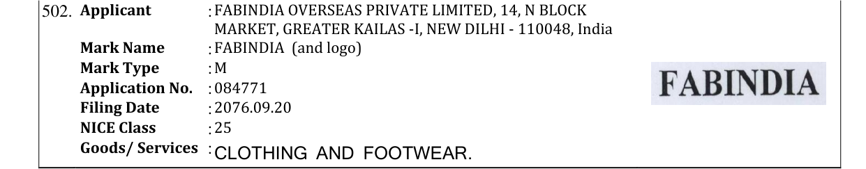 Original bulletin entry for FABINDIA (and logo)