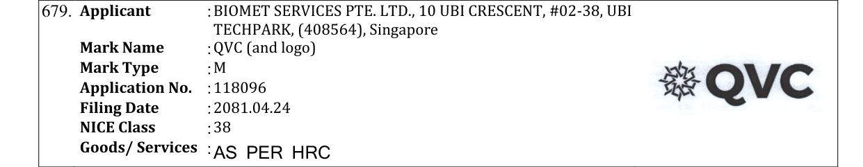 Original bulletin entry for QVC (and logo)