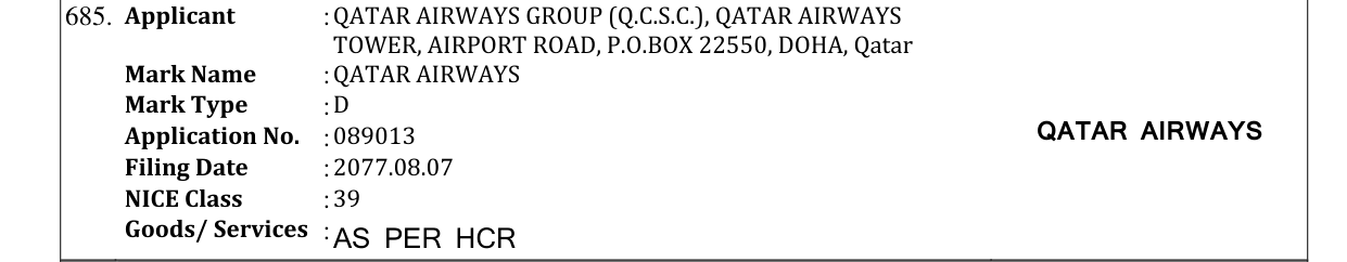 Original bulletin entry for QATAR AIRWAYS