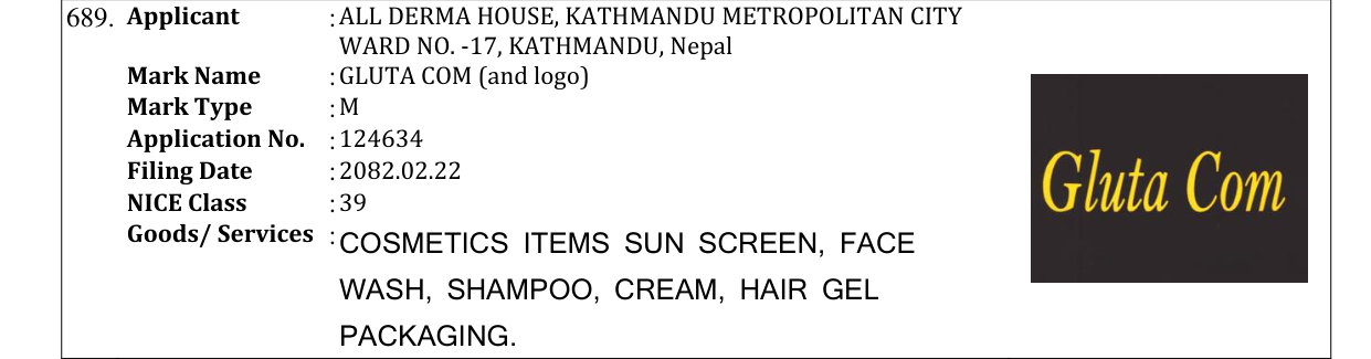 Original bulletin entry for GLUTA COM (and logo)