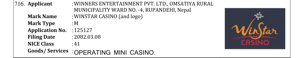 Original bulletin entry for WINSTAR CASINO (and logo)
