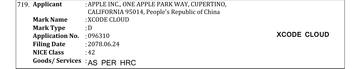 Original bulletin entry for XCODE CLOUD