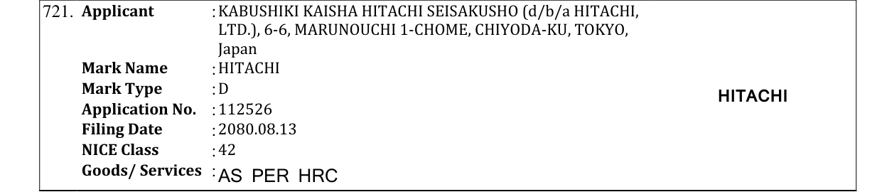 Original bulletin entry for HITACHI