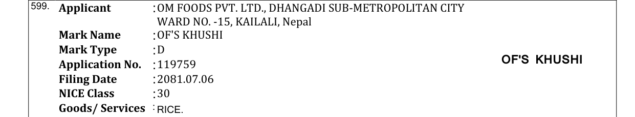 Original bulletin entry for OF'S KHUSHI