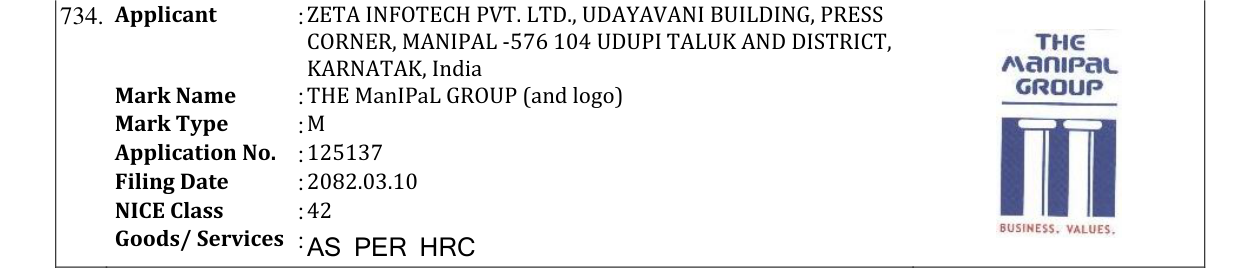 Original bulletin entry for THE ManIPaL GROUP (and logo)