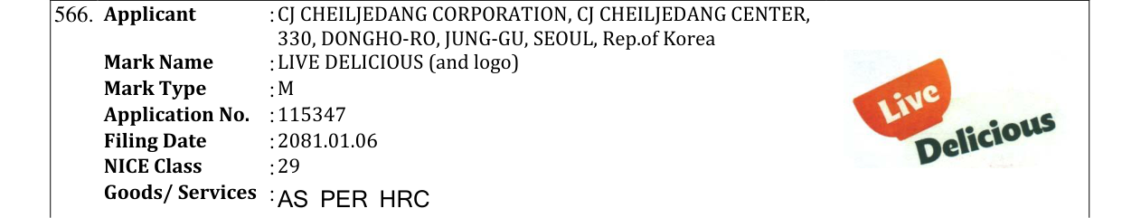 Original bulletin entry for LIVE DELICIOUS (and logo)