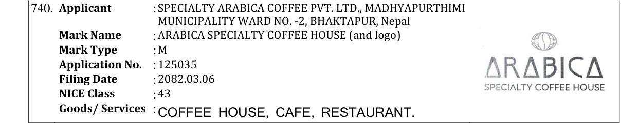 Original bulletin entry for ARABICA SPECIALTY COFFEE HOUSE (and logo)