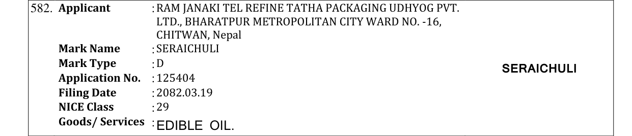 Original bulletin entry for SERAICHULI