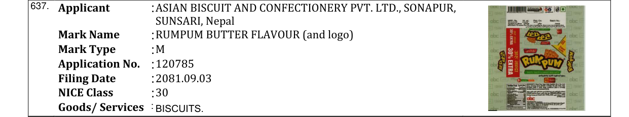 Original bulletin entry for RUMPUM BUTTER FLAVOUR (and logo)