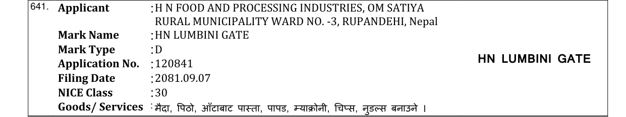 Original bulletin entry for HN LUMBINI GATE