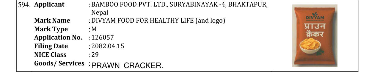 Original bulletin entry for DIVYAM FOOD FOR HEALTHY LIFE (and logo)