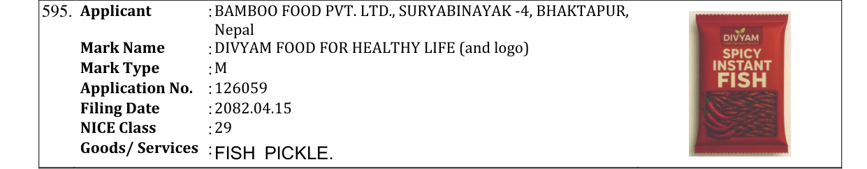 Original bulletin entry for DIVYAM FOOD FOR HEALTHY LIFE (and logo)