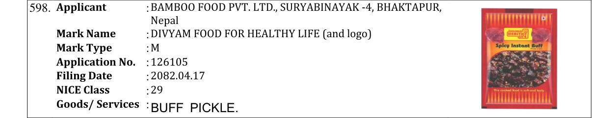 Original bulletin entry for DIVYAM FOOD FOR HEALTHY LIFE (and logo)