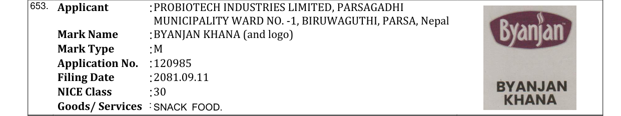 Original bulletin entry for BYANJAN KHANA (and logo)