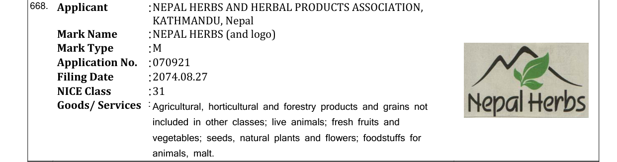 Original bulletin entry for NEPAL HERBS (and logo)