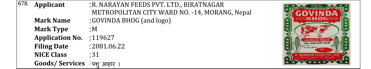Original bulletin entry for GOVINDA BHOG (and logo)