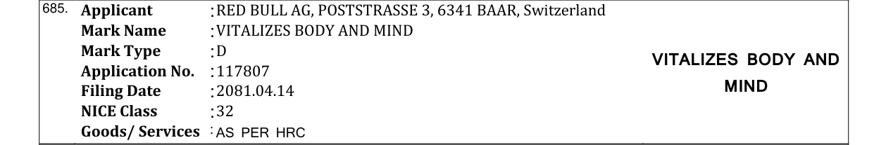 Original bulletin entry for VITALIZES BODY AND MIND