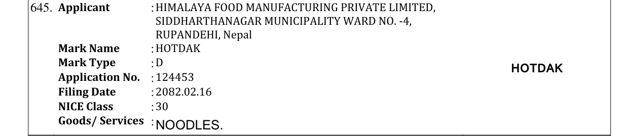 Original bulletin entry for HOTDAK