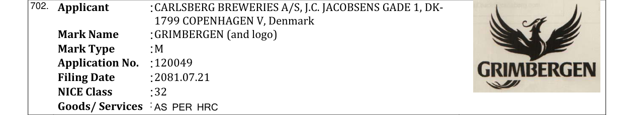 Original bulletin entry for GRIMBERGEN (and logo)