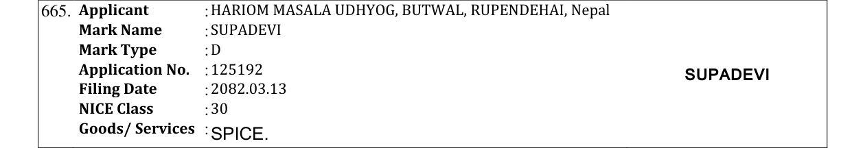 Original bulletin entry for SUPADEVI