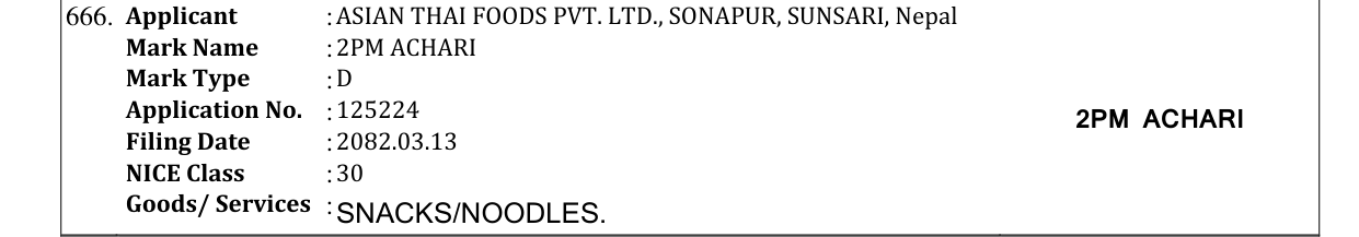 Original bulletin entry for 2PM ACHARI