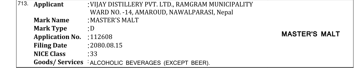 Original bulletin entry for MASTER'S MALT