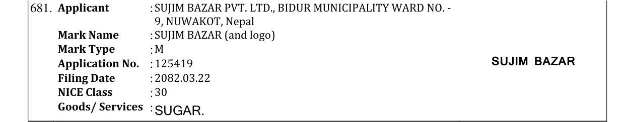 Original bulletin entry for SUJIM BAZAR (and logo)