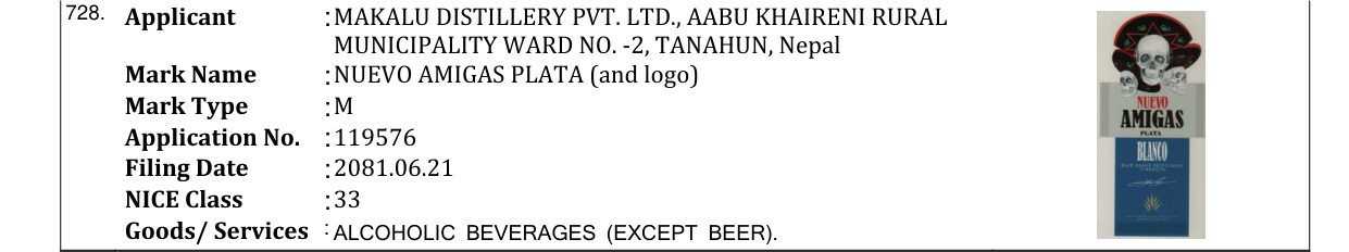 Original bulletin entry for NUEVO AMIGAS PLATA (and logo)